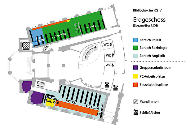 Lageplan der Bibliothek im KG IV : Erdgeschoss