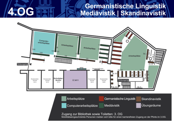 Übersichtsplan der Bibliothek des Deutschen Seminars: 4. OG