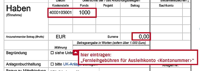 Ausschnitt Gebührenformular