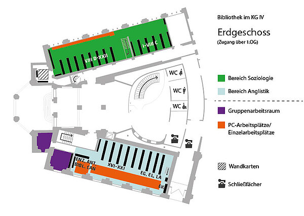 Lageplan der Bibliothek im KG IV : Erdgeschoss