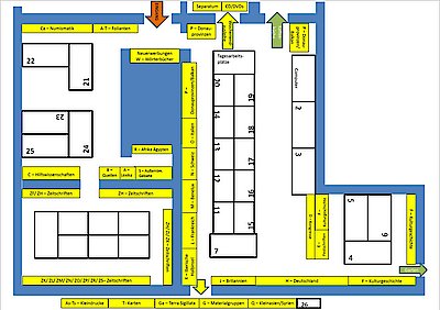 Lageplan der Bibliothek des Institut für Archäologische Wissenschaften Abt. Provinzialrömische Archäologie