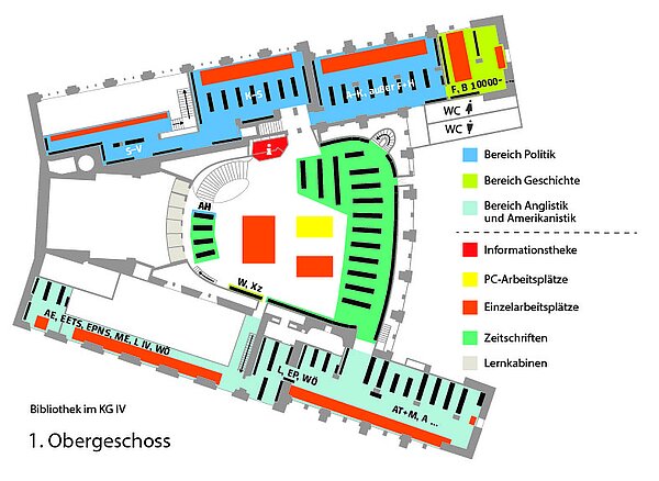Lageplan der Bibliothek im KG IV : 1. Obergeschoss